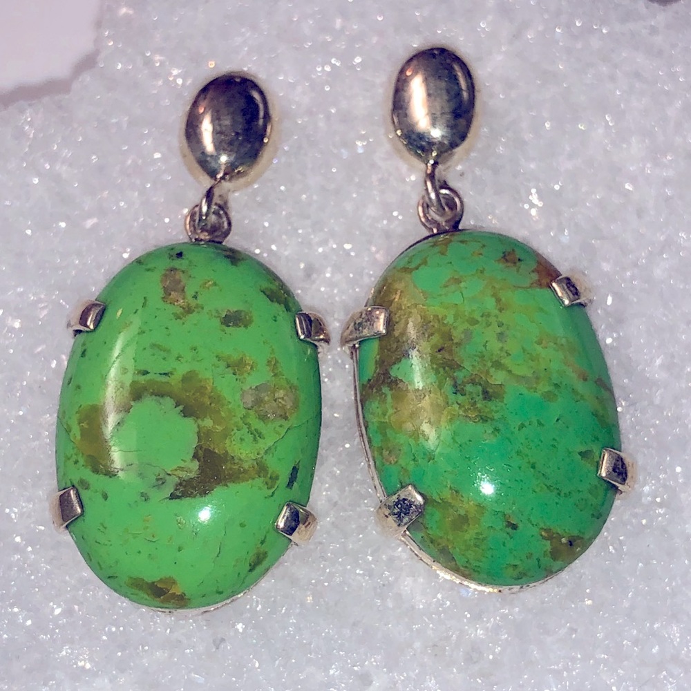 Green Turquoise Earrings 13.4G Sterling Silver 925